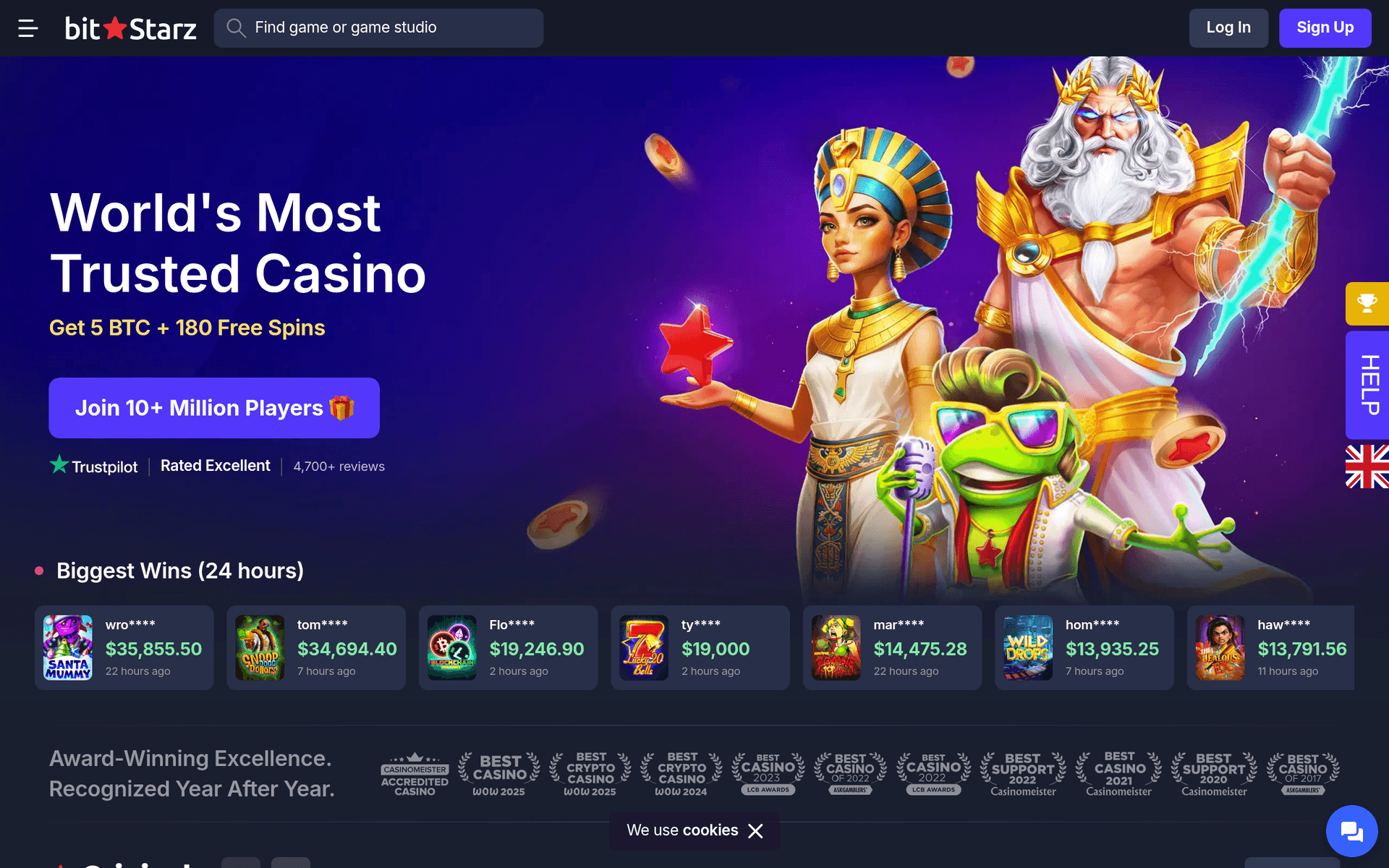 BitStarz homepage screenshot