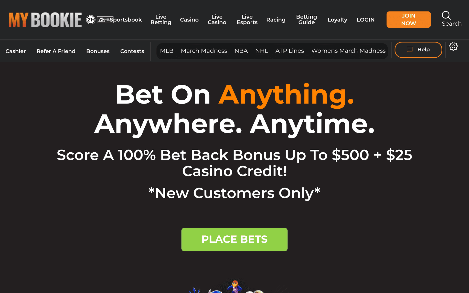 MyBookie Casino homepage screenshot