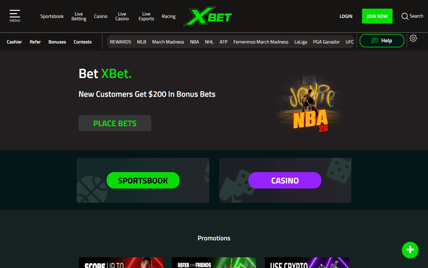 XBet homepage screenshot