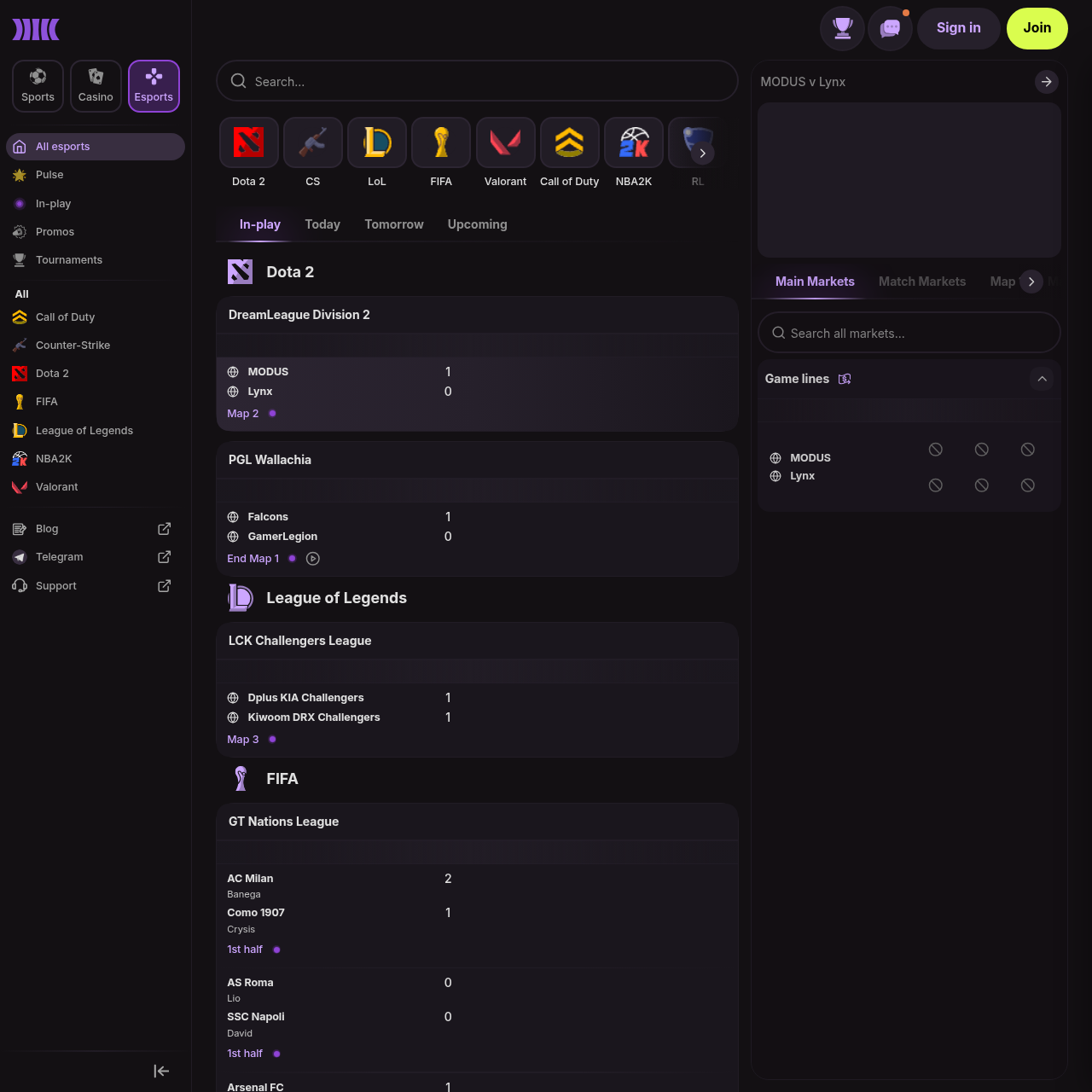 Cloudbet esports — CS2, League of Legends, Dota 2, Valorant markets