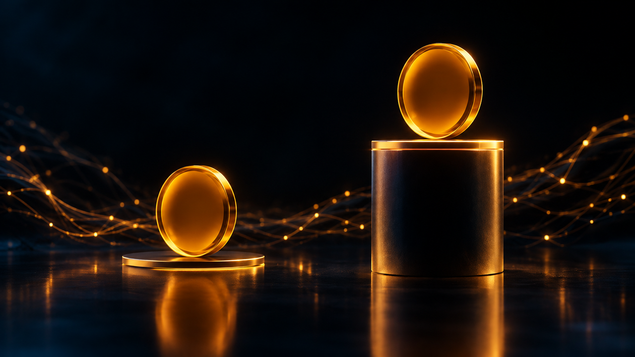Two identical gold coins on platforms of wildly different heights, illustrating that the same crypto asset costs very different amounts to withdraw