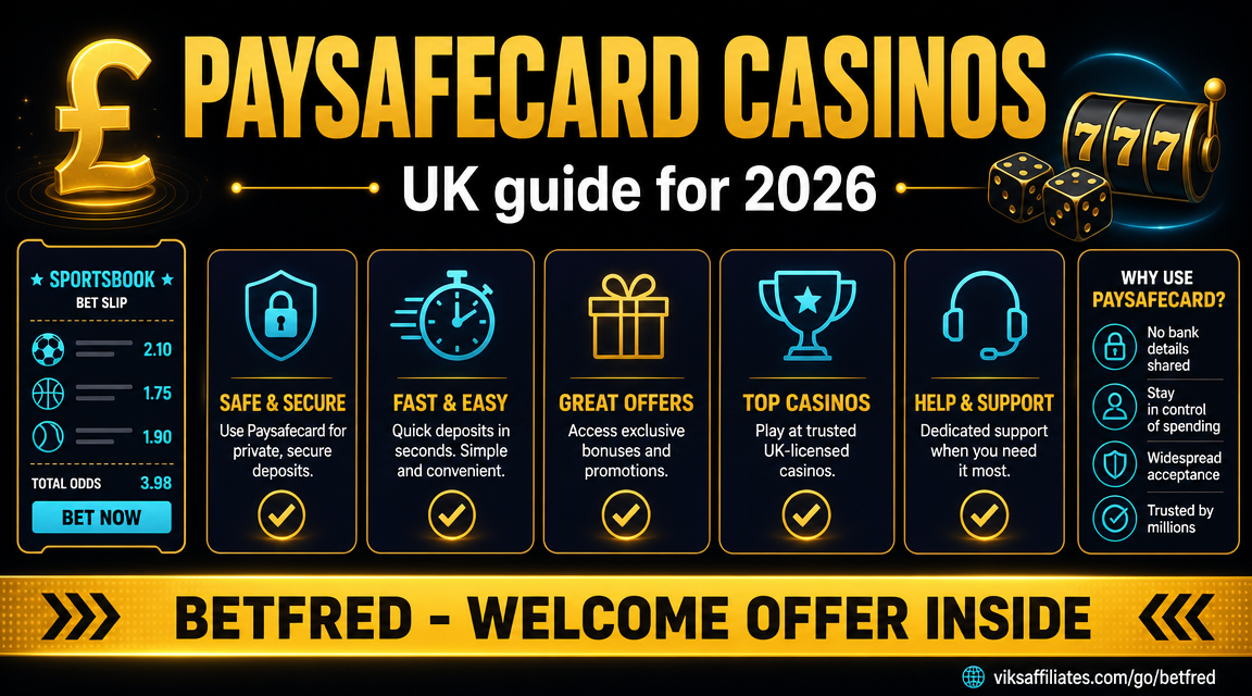 Paysafecard prepaid voucher with UK casino chips and a smartphone showing a deposit screen