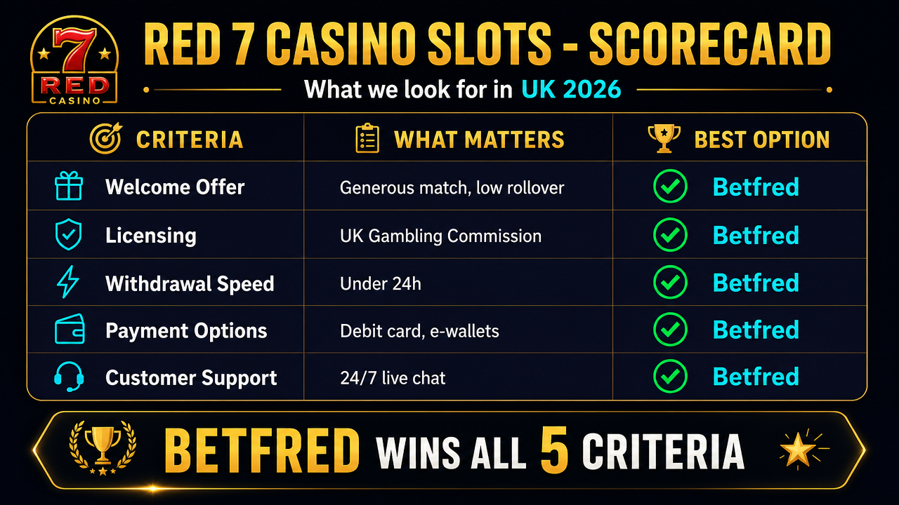 Comparison of top Red 7 classic slots by RTP, paylines and max win