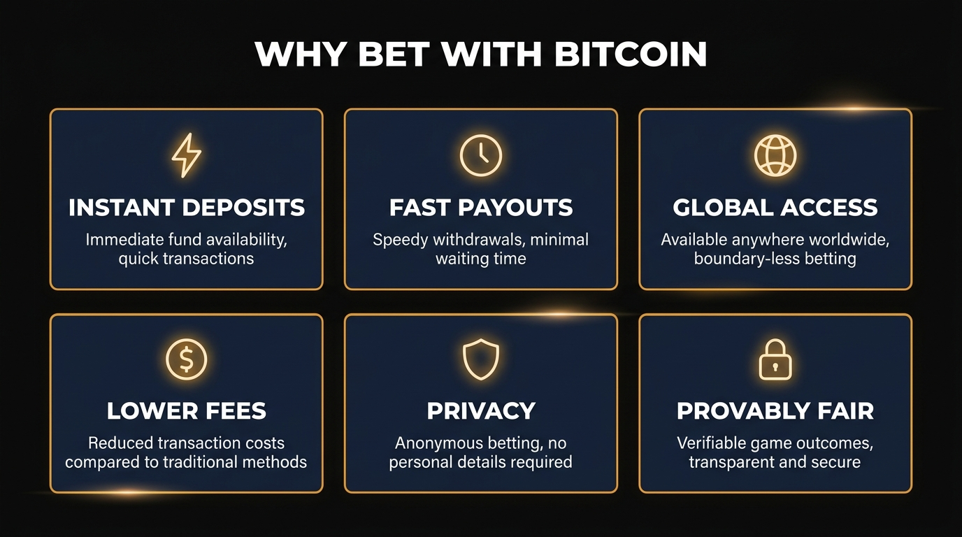 Bitcoin sports betting features grid — deposits, withdrawals, markets, bonuses, and privacy compared