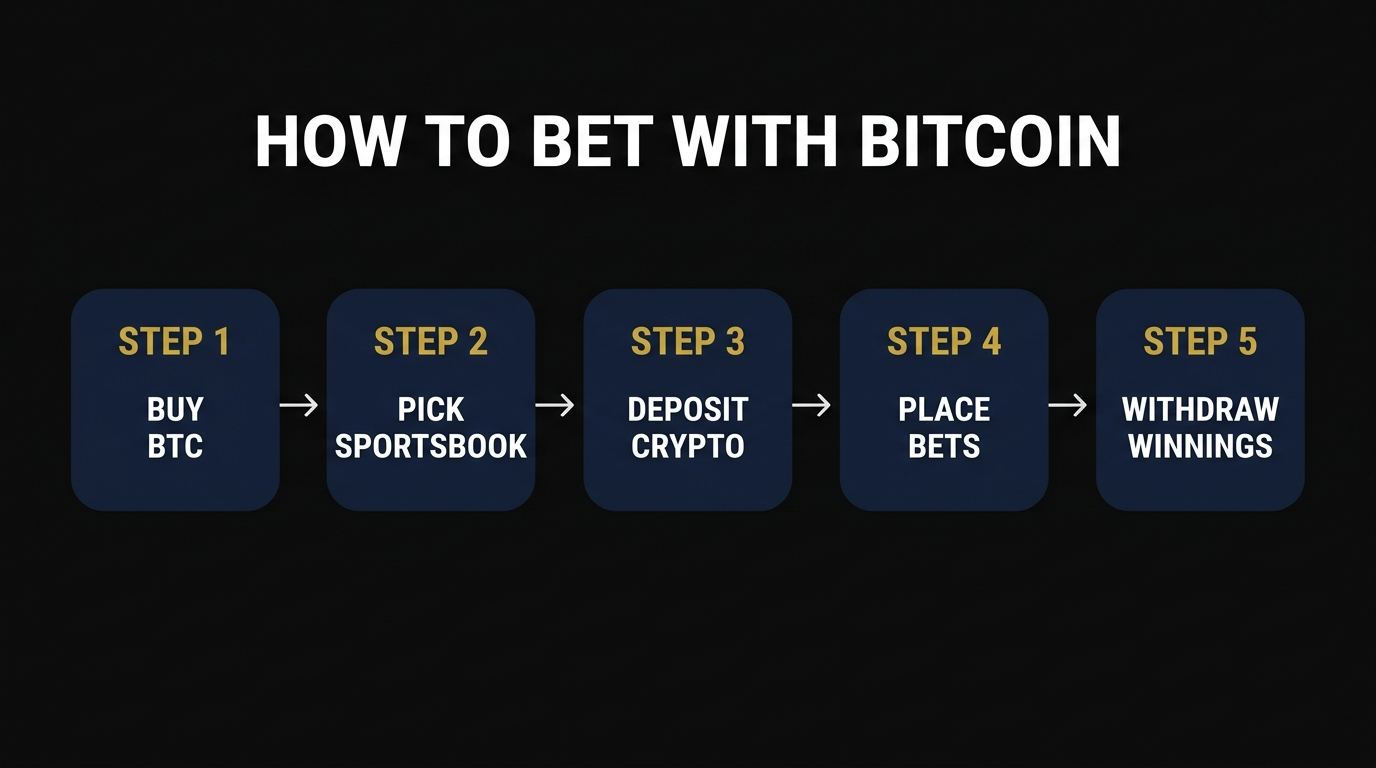How Bitcoin sports betting works — deposit, bet, and withdraw workflow diagram