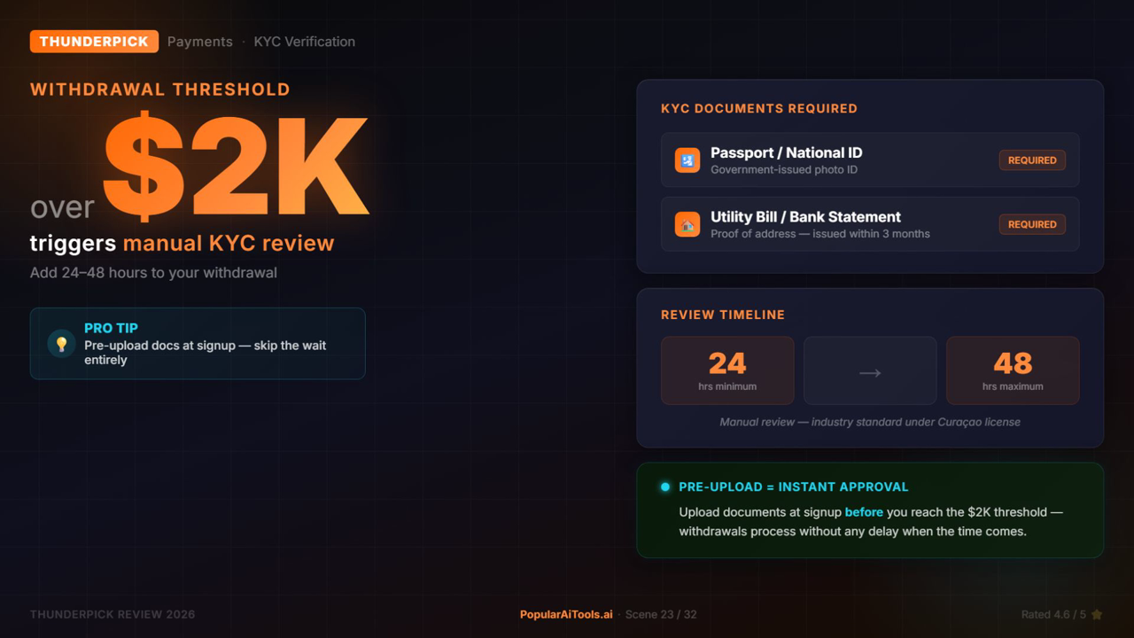 Thunderpick KYC threshold over 2000 dollars pre-upload documents