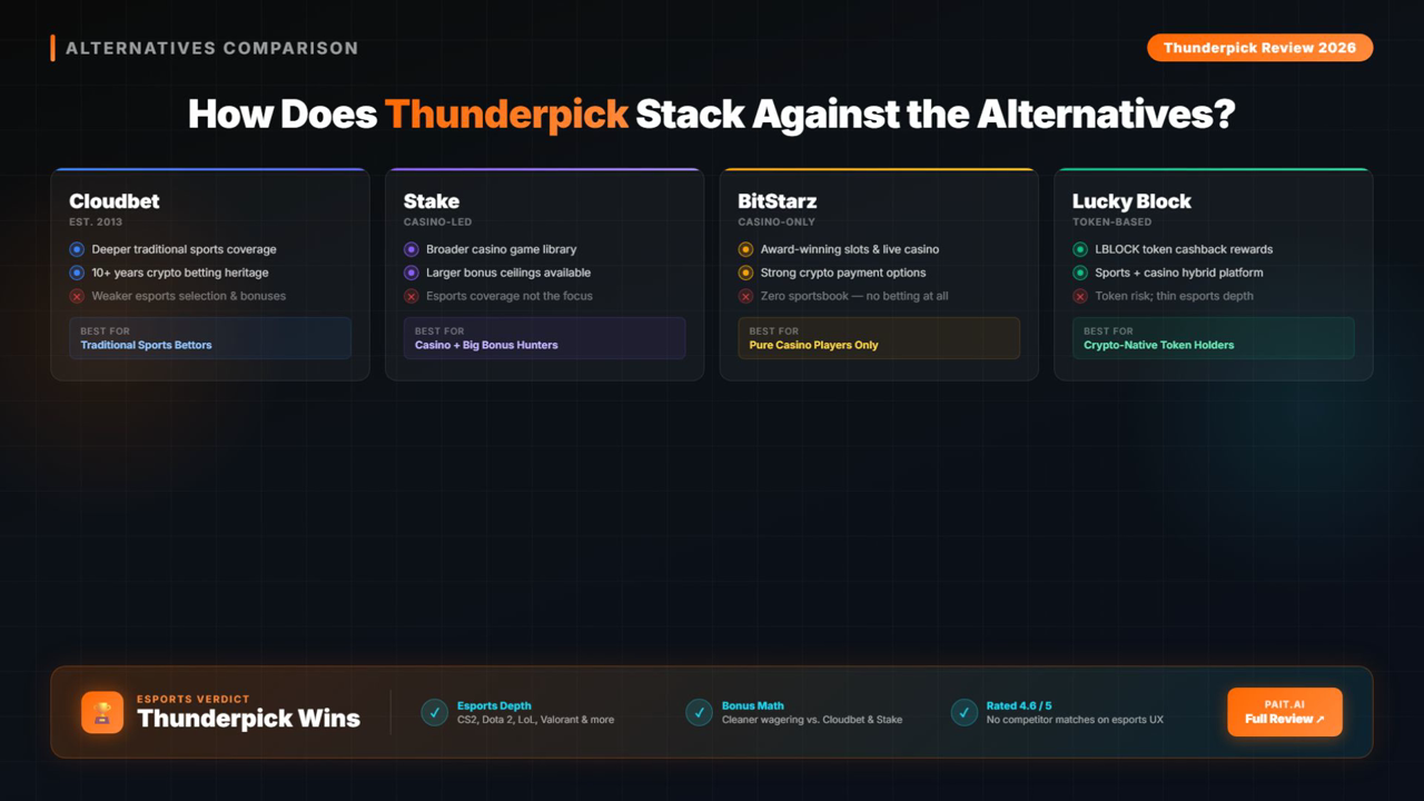 Thunderpick versus Cloudbet Stake BitStarz comparison