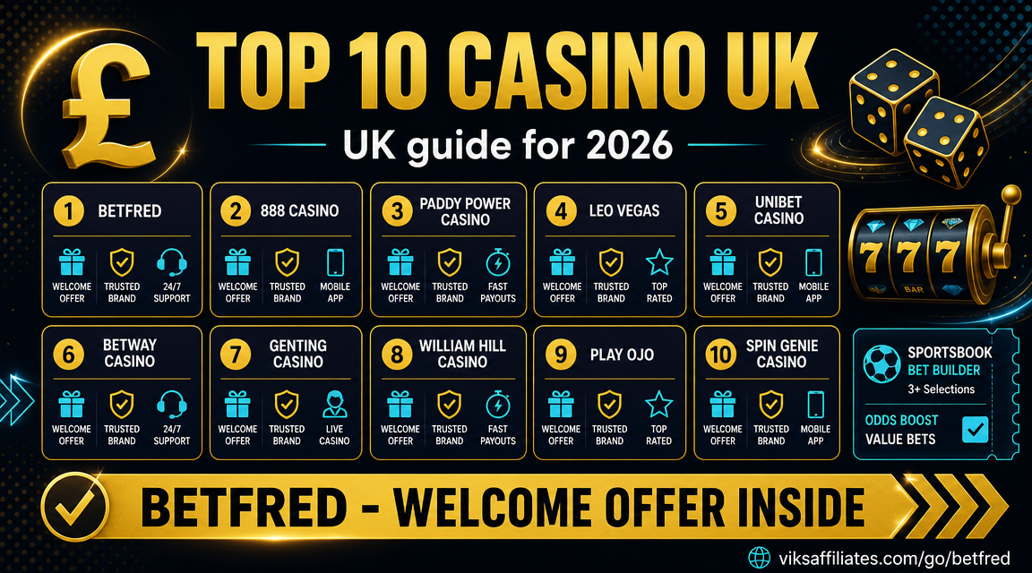 Top 10 UK casinos ranked for 2026 — UKGC-licensed brands compared