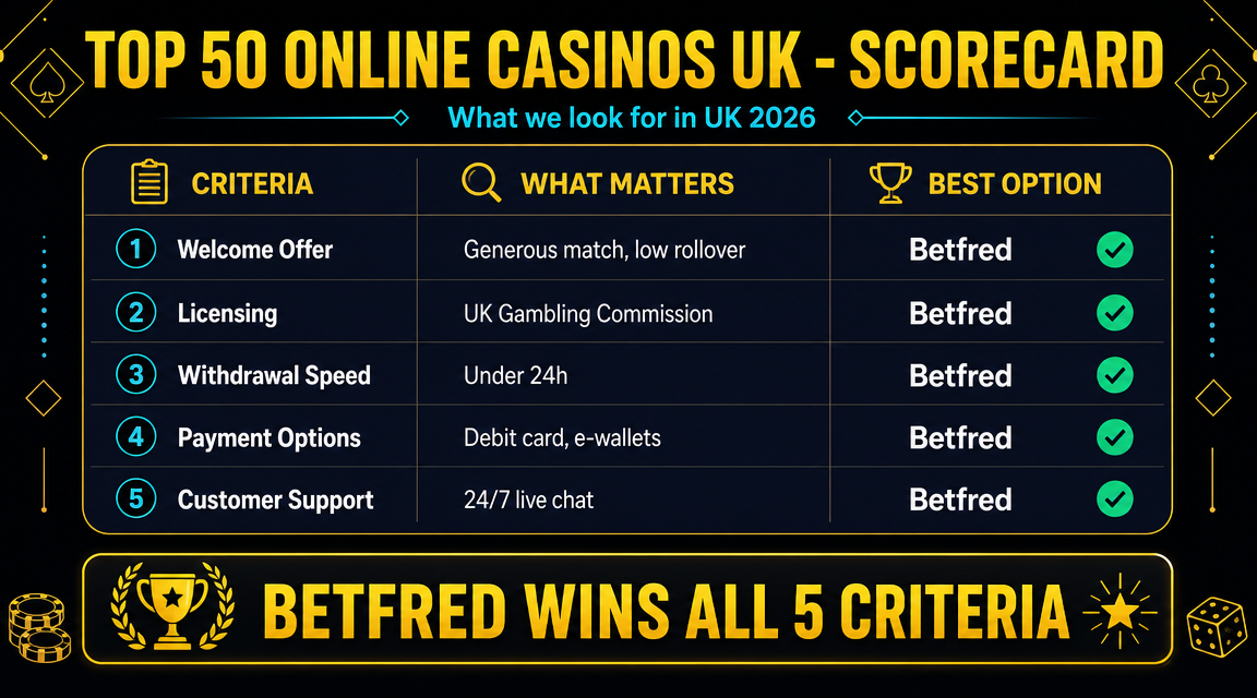 UK casino comparison table 2026 — bonuses, payouts, game counts