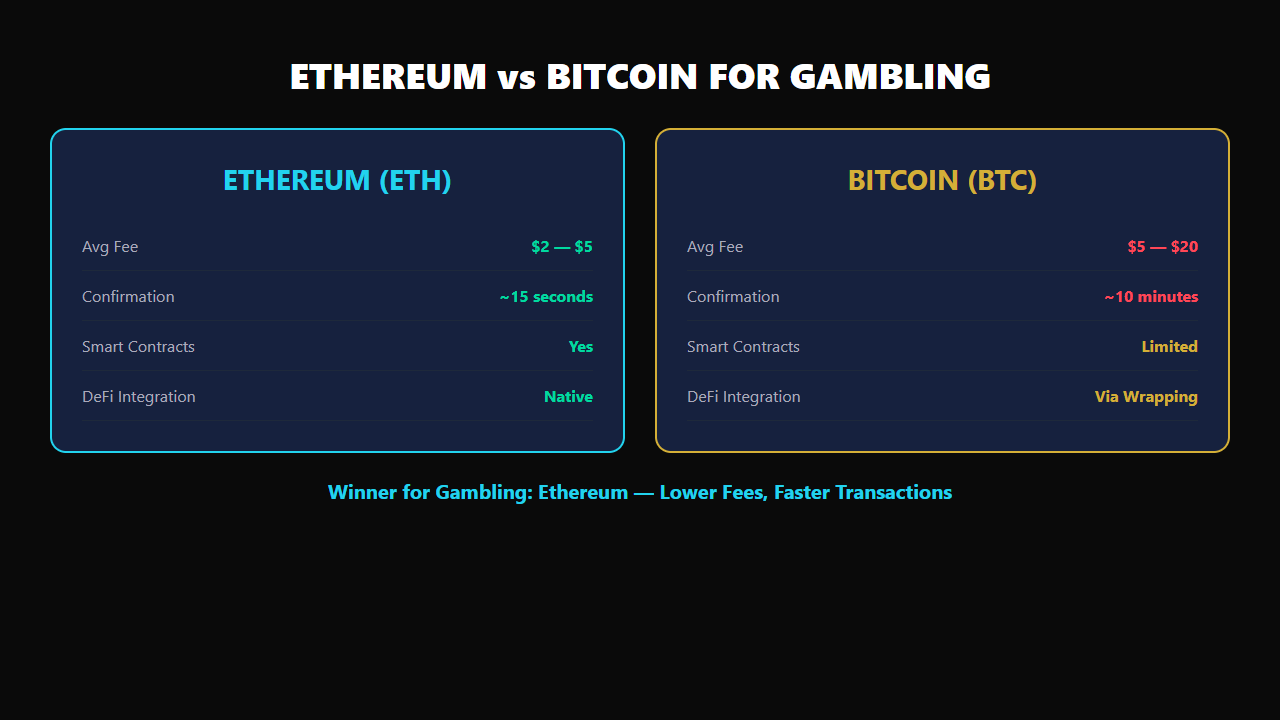 Ethereum transaction speed and fee comparison for gambling in 2026