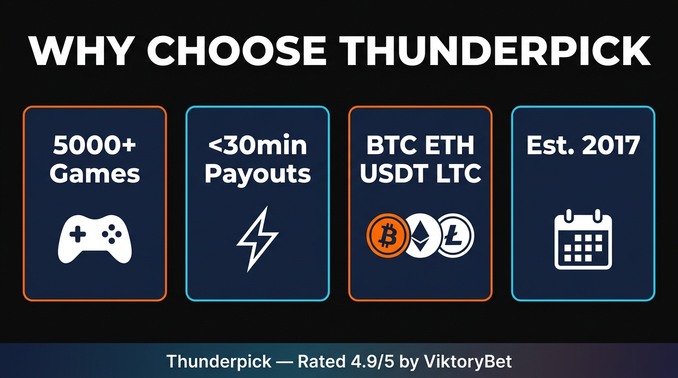 Thunderpick key features — 1 BTC bonus, deepest esports markets, daily giveaways, provably fair games